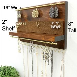 Jewelry Organizer w Shelf | Double Necklace Holder | Stud/Dangle Earring Holder